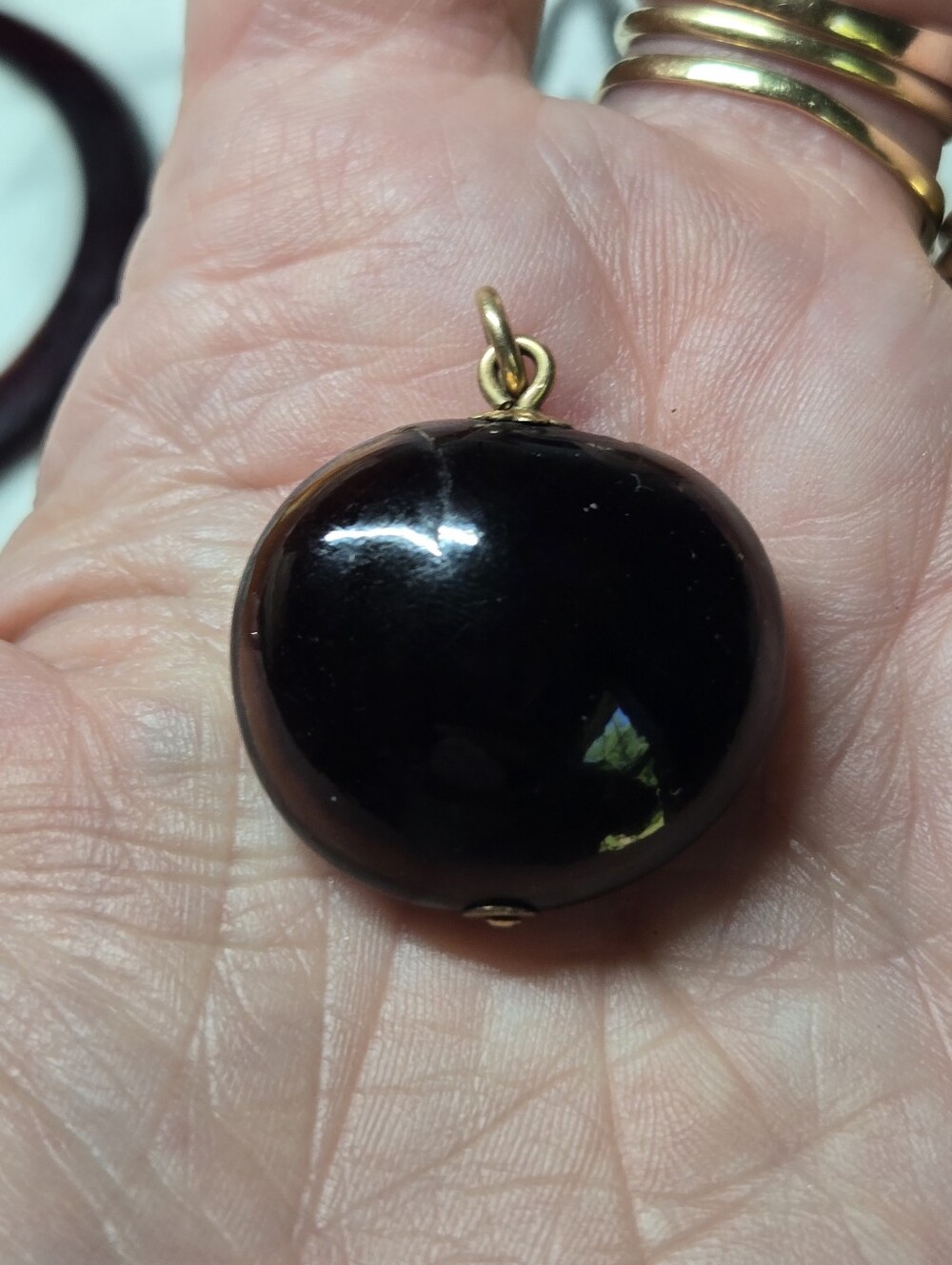 Vintage Sea Bean Round Pendant Necklace - Gold Filled Bail